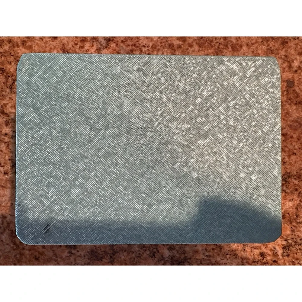 LA MER Aqua Blue Velvet Hinged Travel Jewelry Makeup Storage Box New 6